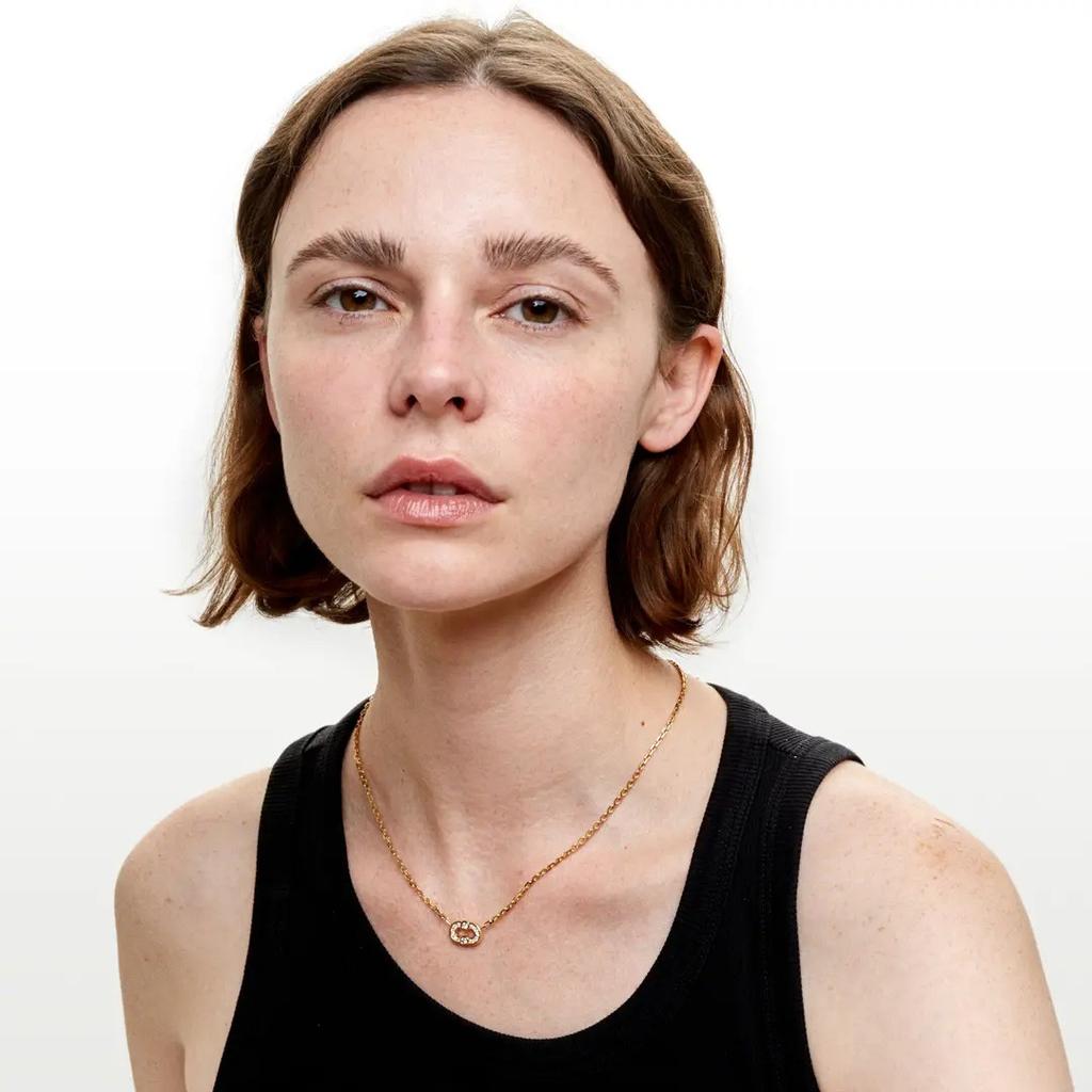 Premium Metal Brass Plated 18K Real Gold Inlaid With Zircon Pig Nose Clavicle Chain Simple Necklace
