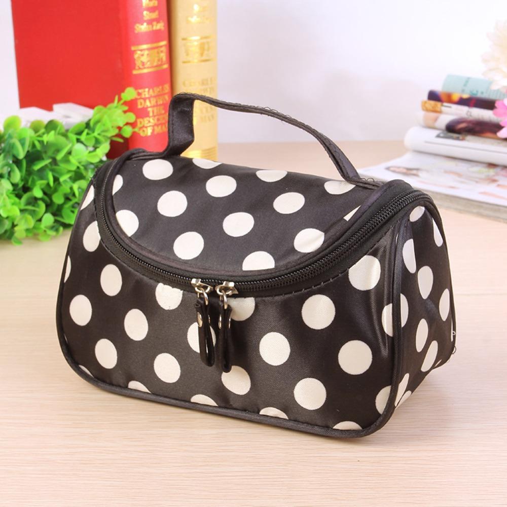 Portable Makeup Bag Polka Dot Pattern Korean Style Cosmetic Storage Bag Flip Design Large Capacity Travel Toiletry Bag