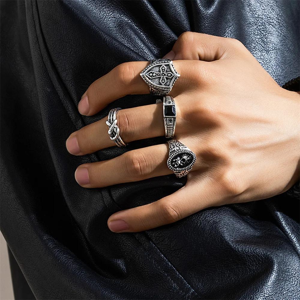 Punk Cross Thorn Ring Set For Man Woman Vintage Skull 4Pcs Ring Set  Charm Cool Stuff Male Accessories Wholesale