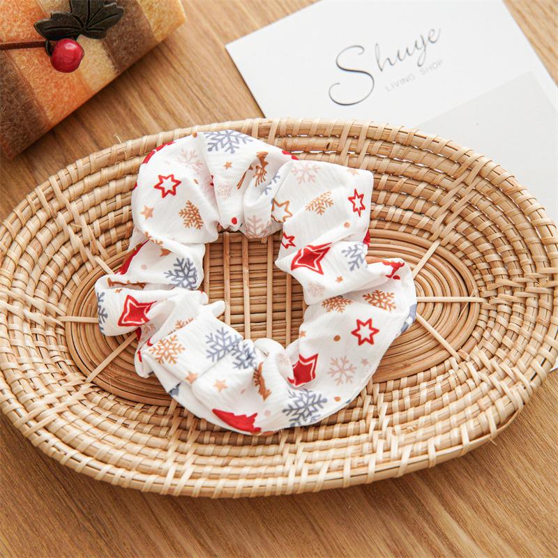 12pcs/pack Merry Christmas Pretty Print Hairbands for Women Girls Thick Ponytail Holder Hair Ties Elastic Hair Bands Accessories