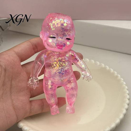 Portable Stress Ball Glitter Babies Relief Toy, Clear Baby Doll Squeeze Soft Stretchy Gadget Fidget Relaxing Gift for Adults Kids, Party Favors