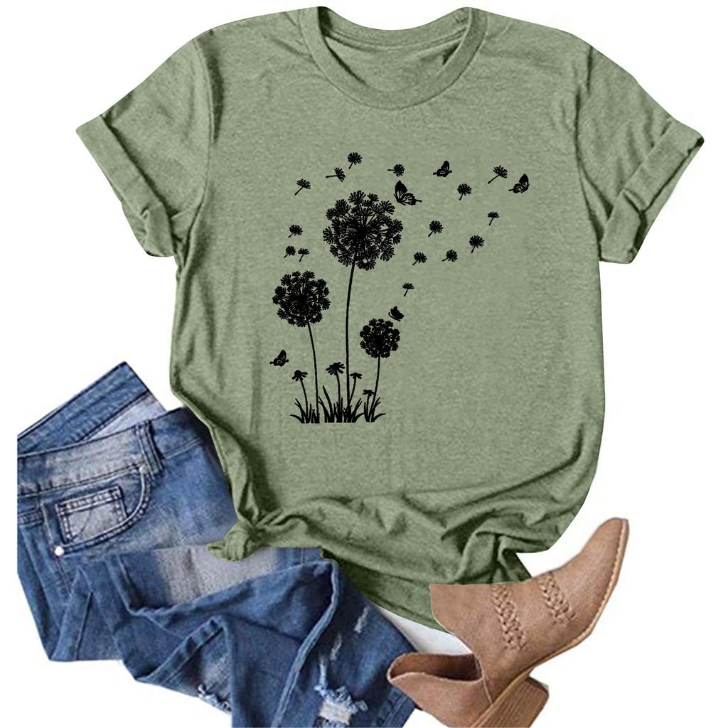 Women's Fashion Casual Printed Round Neck Pullover Short Sleeve T-Shirt Top
