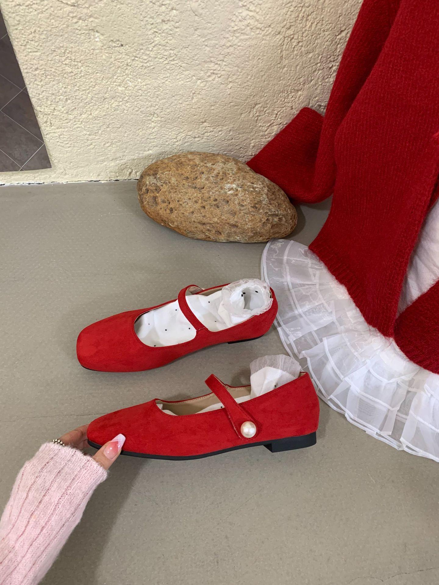 Women s Red Flat Spring Vintage Style Feminine for Dresses Pumps - Fashionable Footwear 35 красный