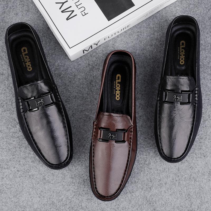 Loafers men's shoes leather overalls Doudou shoes casual shoes Korean version lazy driving shoes one pedal driver shoes