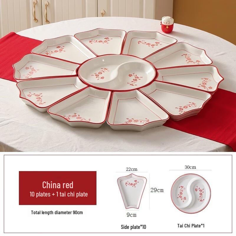 Hantun Chinese Red Platter Dinnerware Set