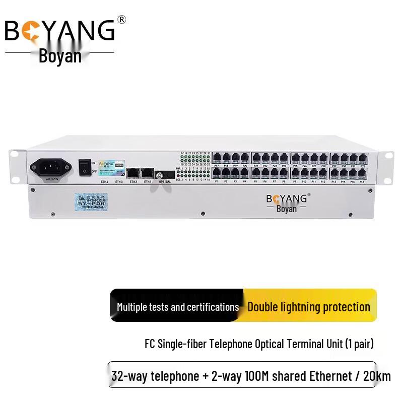 Boyang 32-Channel Phone & 2-Port 100M Ethernet Fiber Optic Multiplexer