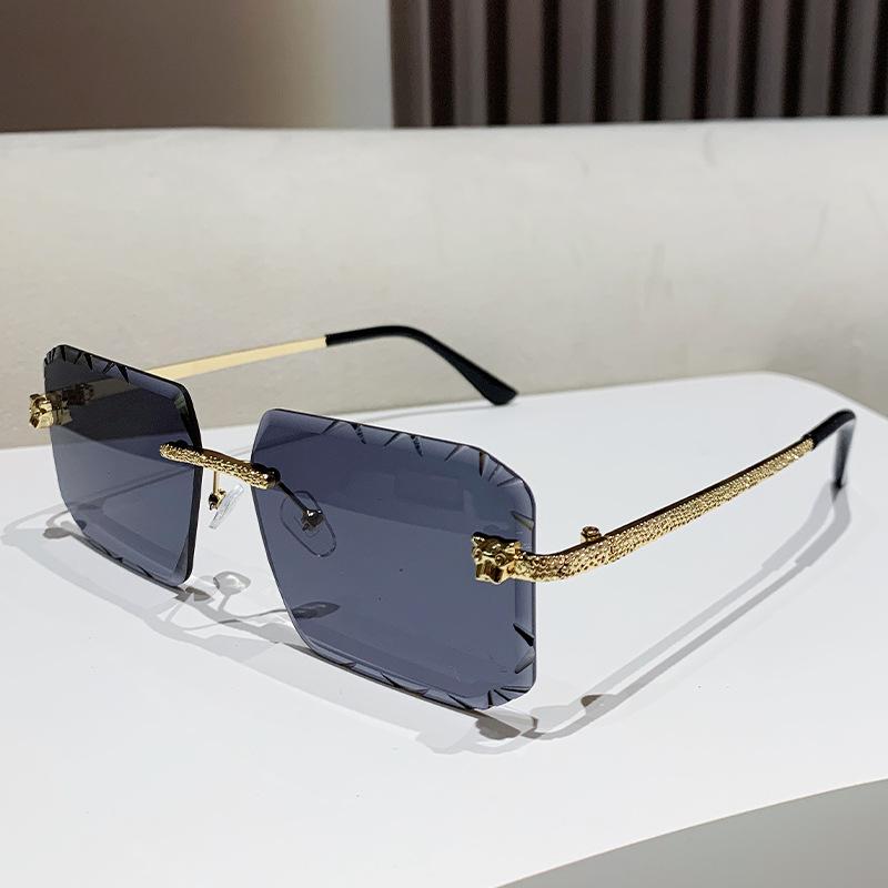 Leopard Head Men'S And Women'S Retro Gypsy Metal Sunglasses, Cheetah Decorative Frameless Square Sunglasses