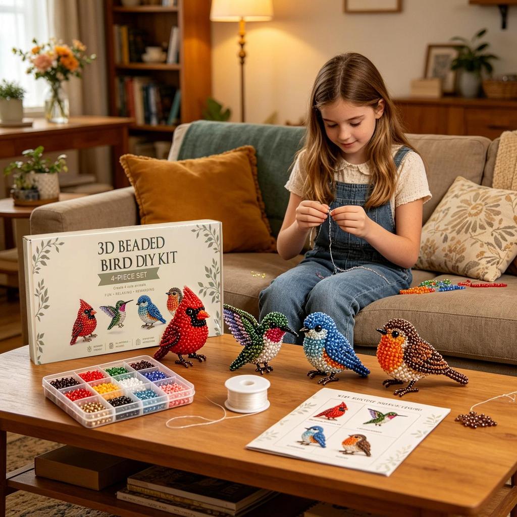 Mini 3D-Tierperlen-Set Niedliches Vogel- und Tierbastelset Pädagogisches Schmuckherstellungswerkzeug Für Kinder DIY-Kunstprojekt Geschenk