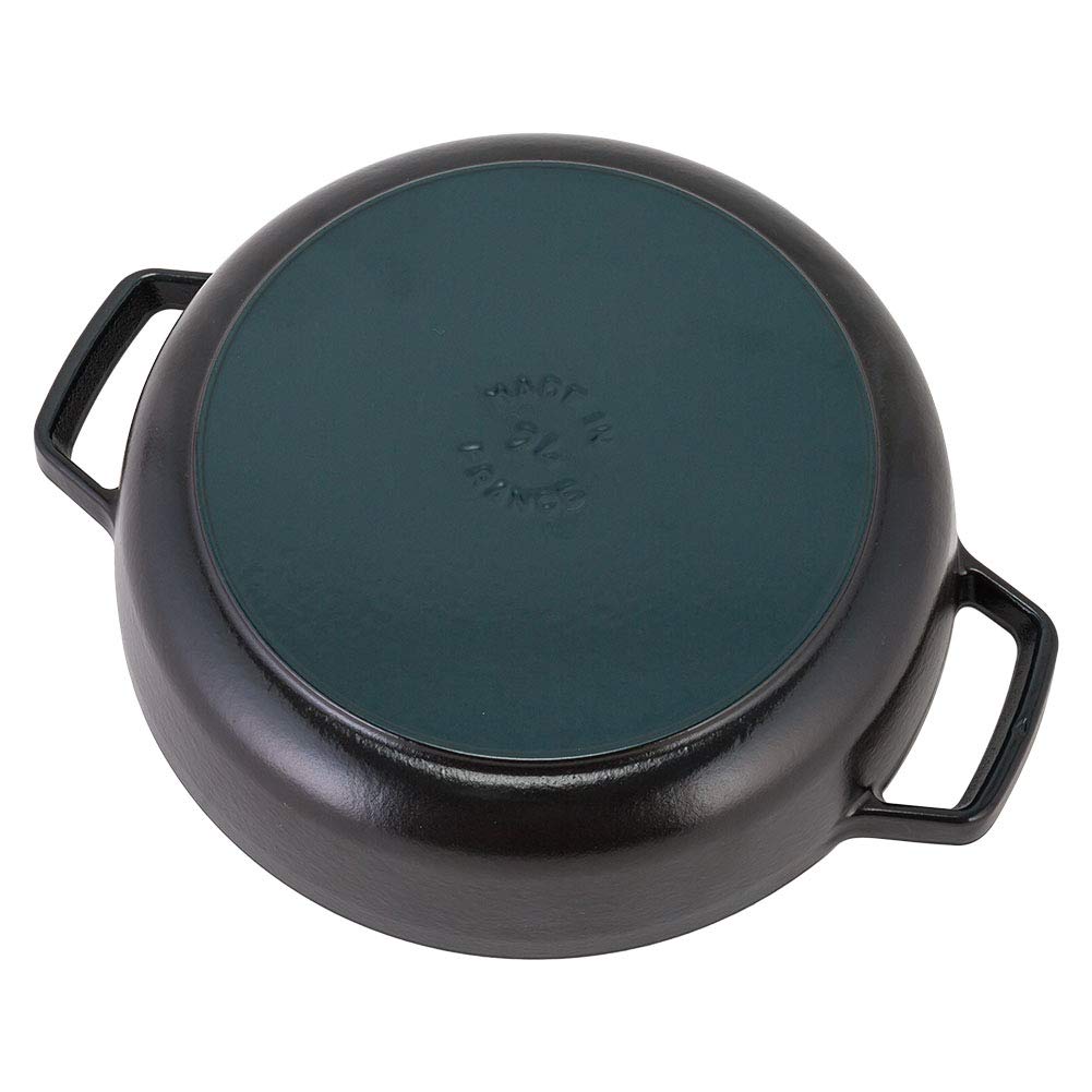 Staub Braiser Saute Pan 24cm IH Compatible Enamel Pot Pot Stylish Heat Retention Black Braiser Drop Structure Round Black [Staub Pot] Two-Handed