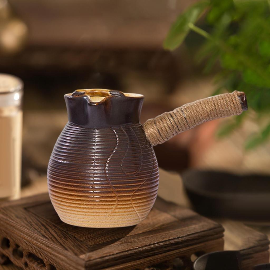 Ceramic Teapot Blooming and Loose Tea Kettle Maker with Rope Wrapped Handle for Boiling