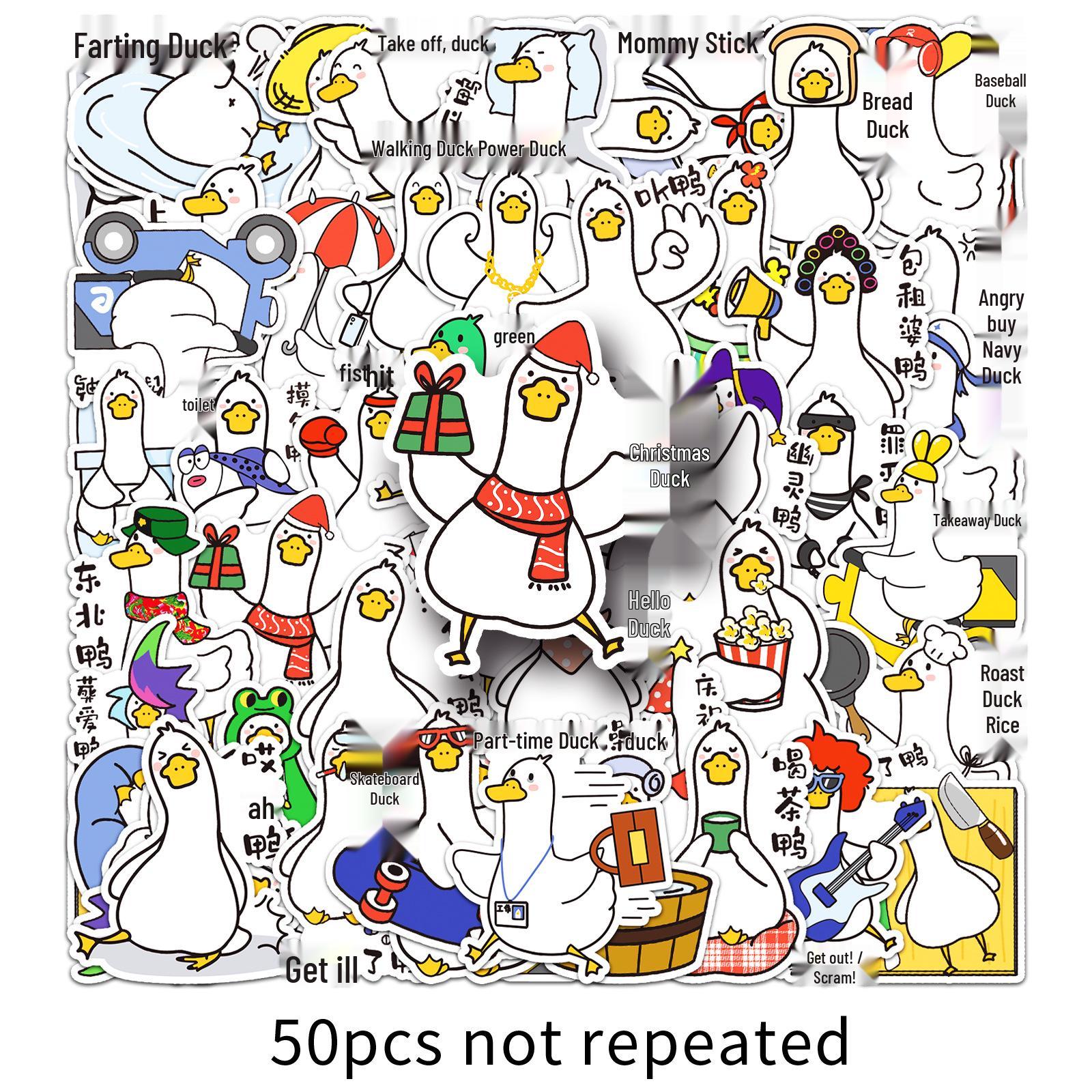 50 Cute Animal Duck Meme Stickers - Waterproof, Funny Expressions, Decorative Cartoon Pack