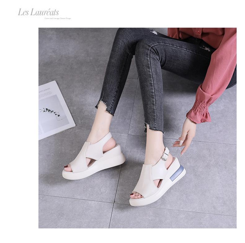 2023 Women's Summer Soft Leather Peep-Toe Wedge Sandals with Thick Soles