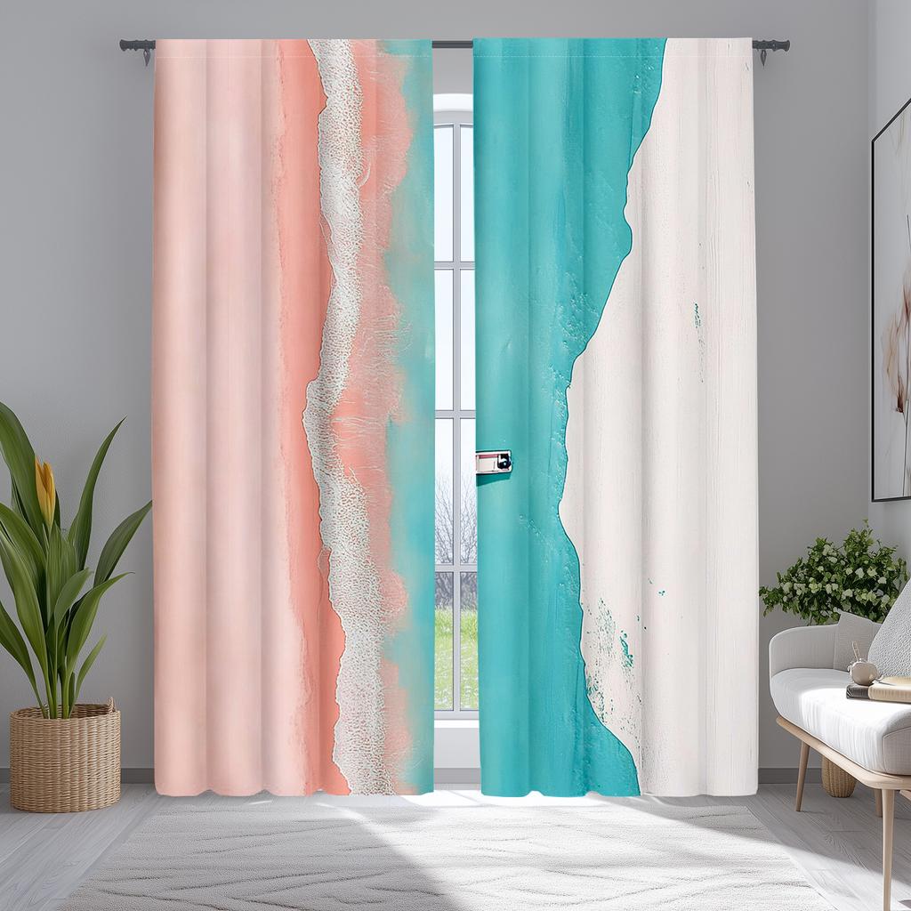 Ocean Beach Curtains Hawaii Vacation Style Drapes Rooms Decorative Set Of 2 Made Polyester