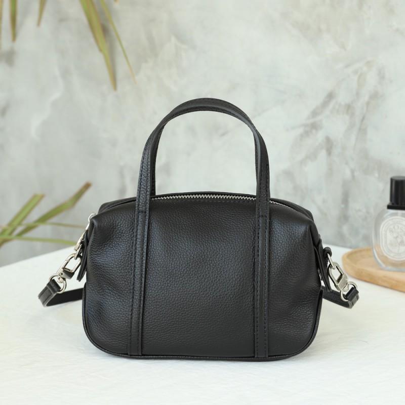 

First Layer Cowhide Natural Drop Pattern Women s Bag Genuine Leather Single Shoulder Boston Pillow Hand-held Crossbody Women 21x8x13cm чёрный