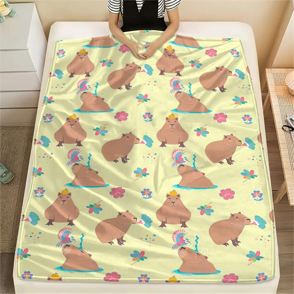 1Pc Capybara Print Flannel Blanket, High quality Comfortable for All Seasons, Home Decor, Warmth and Comfort, Perfect for Christmas Gifts