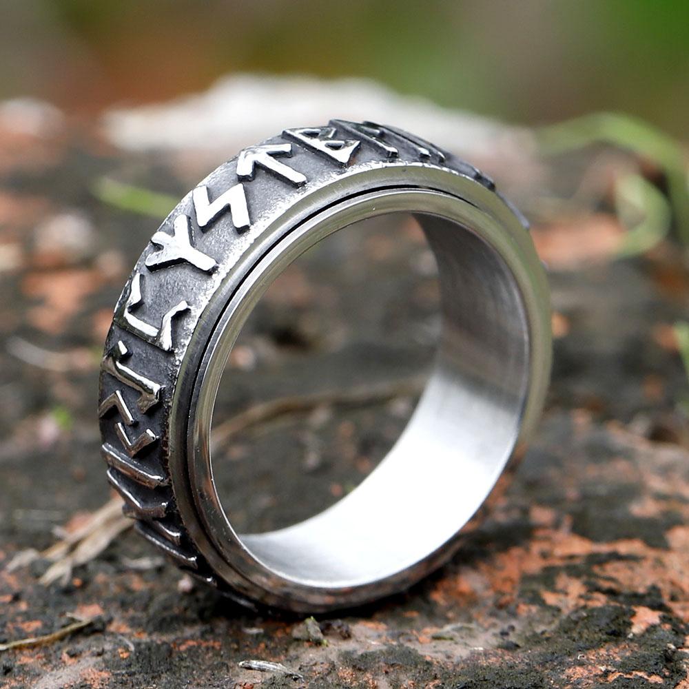 2022 Vintage Viking Rune Ring For Men Women Retro 316L Stainless Steel Odin Nordic Rings Simple Amulet Jewelry Gift Wholesale