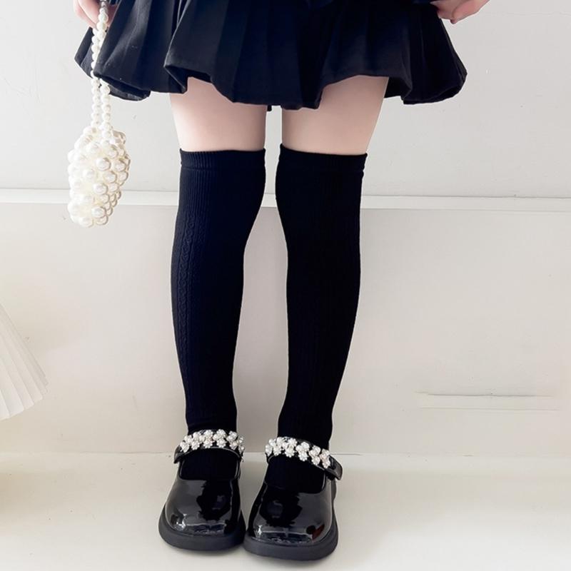 Stylish Children's Knee High Socks Soft and Breathable Above Knee Stockings Solid Non Slip Thickened Bottom Warm Socks