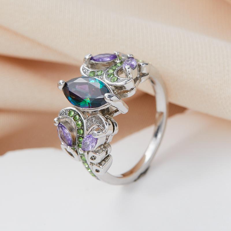 Charm Purple Glass Filled Ring Zircon Classic Hollow Glass Filled Engagement Wedding Rings for Women Party Accessories Gift