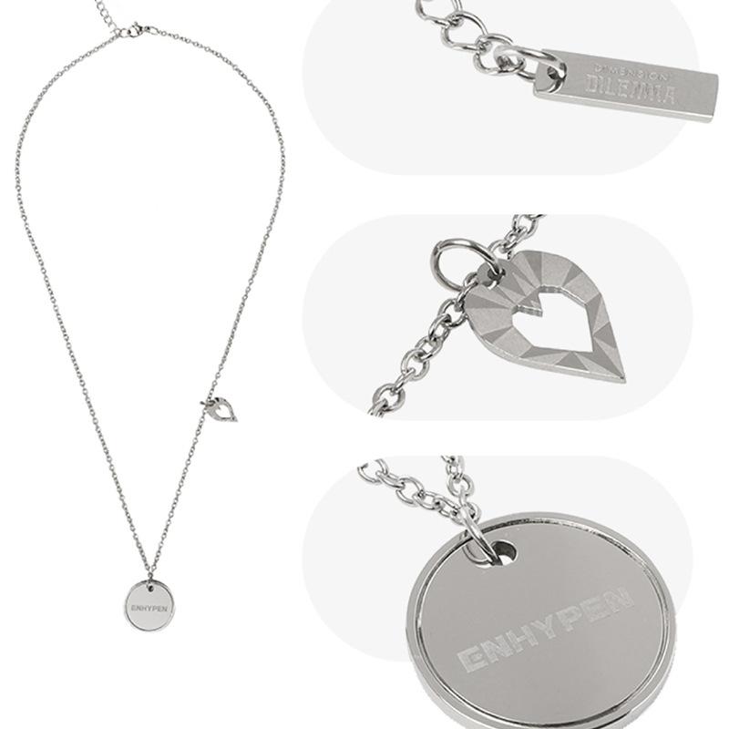 ENHYPEN Dimension Dilemma Album Merchandise Necklace Silver Round Disc Pendant Chain Kpop Idol Fan Collection Fashion Jewelry Gift Accessories