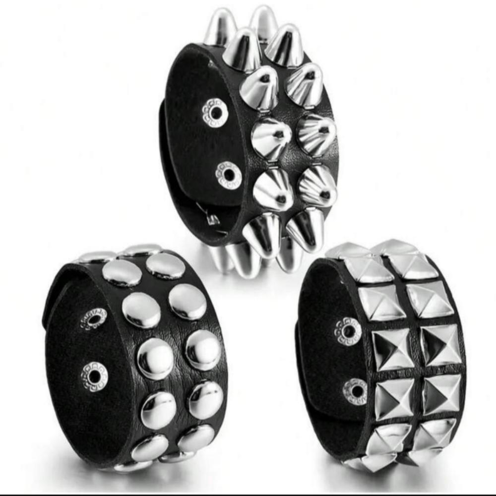 

3Pcs/Set Goth Square Round Bracelets For Men Women Punk Gothic Spike Rivets Pu Leather Bracelet Bangles Hip Hop Party Jewelry