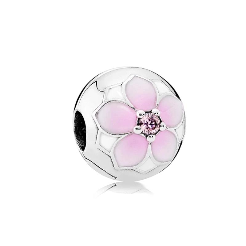 Pink Flowers Series Charm Beads Daisy Flower Clip Cherry Blossom Rose In Bloom Fit Original Bracelets Diy Jewelry Gifts