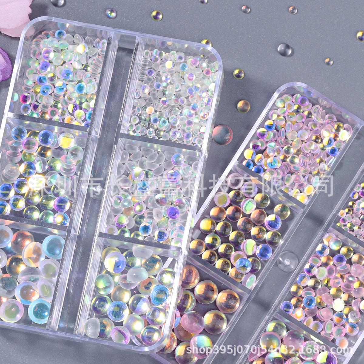 Mermaid Aurora Candy Color Nail Art Bubble Beads and Rhinestones Set Pink