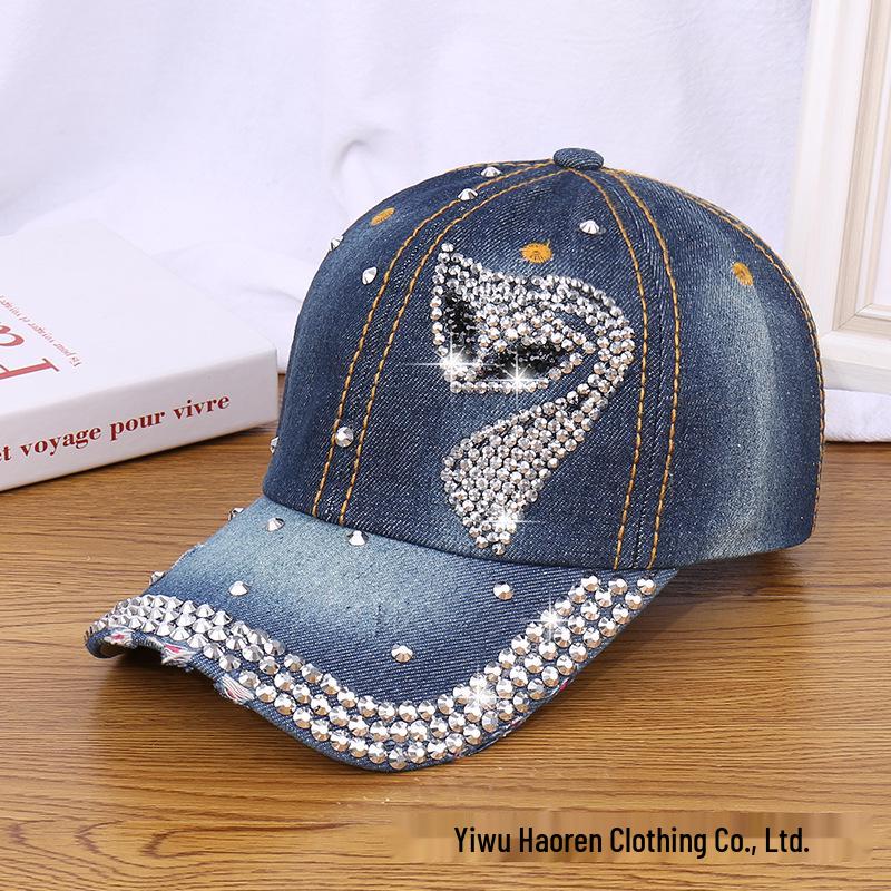 Damen Strass Denim Baseballkappe - Paris Schriftzug Sonnenhut