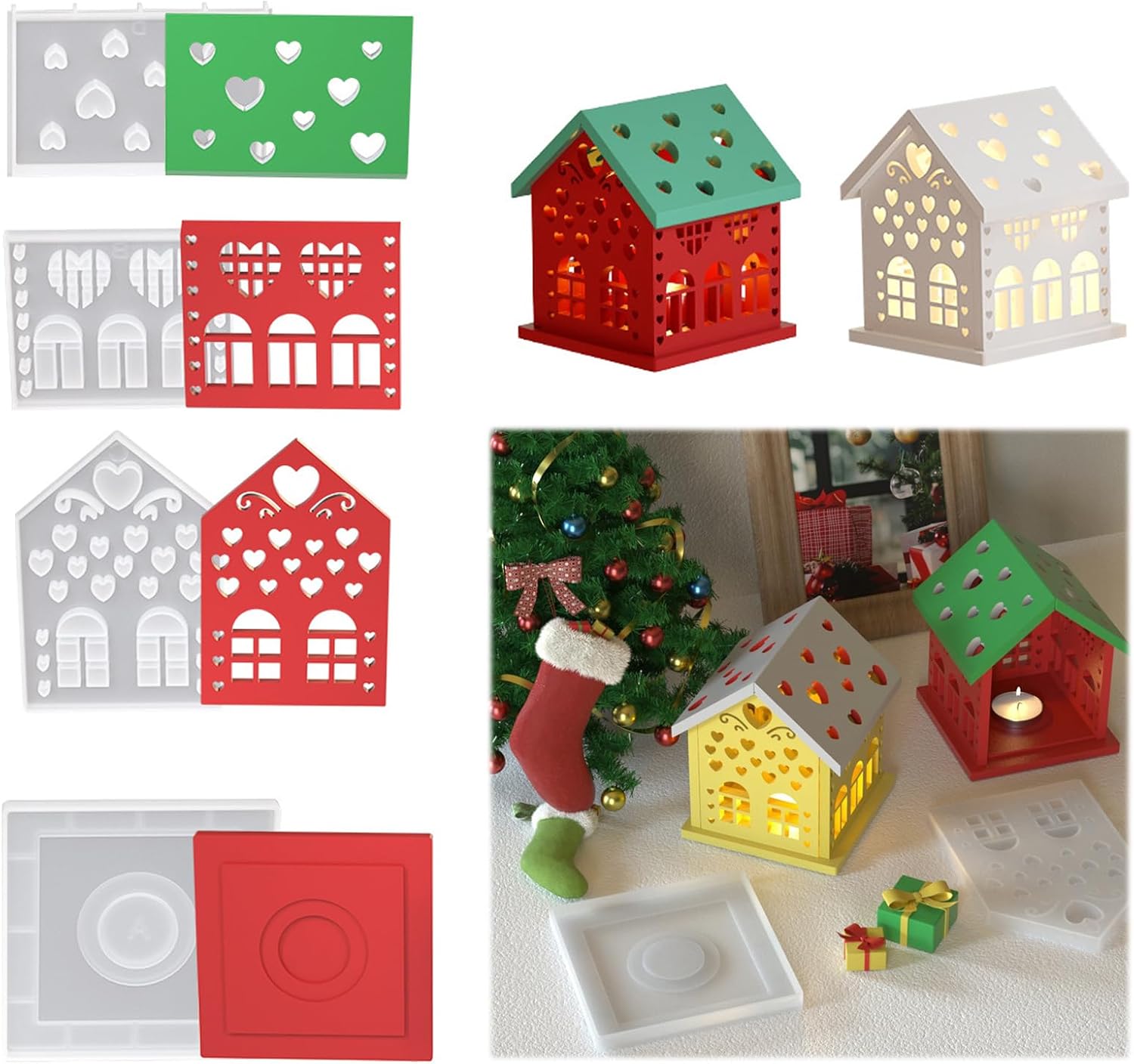 4Pcs Resin Candlestick Holder Molds, House Bottom 4.3x6x0.4 in, Love House Side 5.6x6x0.4 in, Love House Front 5.6x6x0.4 in,