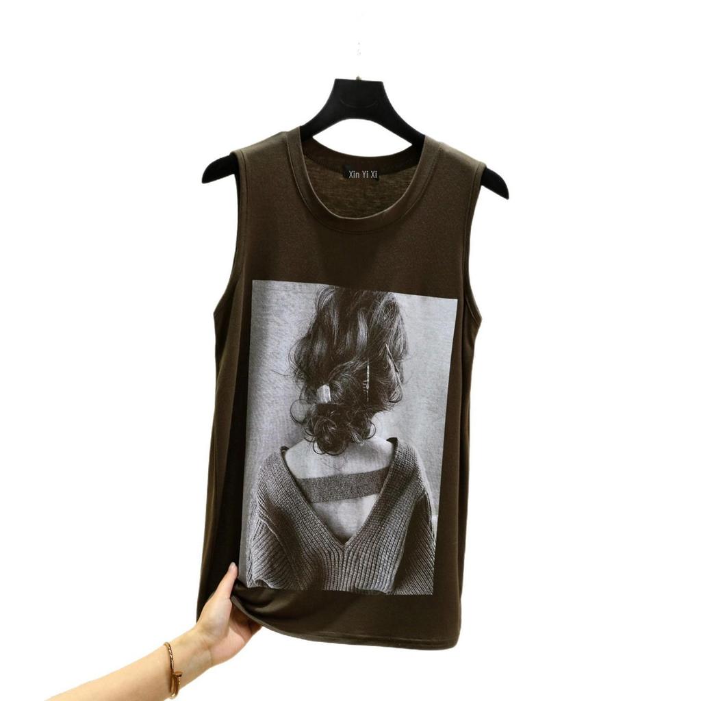 Letnia Bezrękawnikowa Kamizelka z Okrągłym Dekoltem i Nadrukiem z Modal