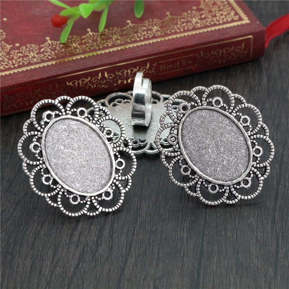 18x25mm 5pcs Antique Silver Plated/ Bronze/Black Brass Oval Adjustable Ring Settings Blank/Base,Fit 18x25mm Glass Cabochons