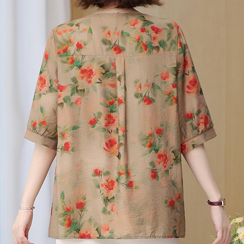 Plus Size 4XL-8XL Summer Casual Blouses Women Tops Loose Vintage Clothes Oversize Half Sleeve Shirt