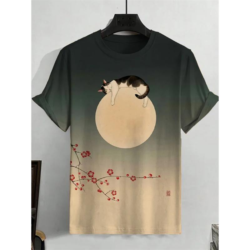 Japanese Ukiyo-e Graphic T Shirt Men Animal Waves Sun 3D Printed T-Shirts Casual Short Sleeve Tees Outdoor Oversized O-Neck Tops