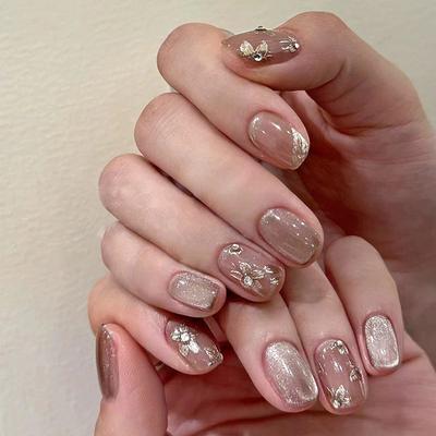 Light Chasing Cat'S Eye Wearing Nail Removable Wind Nail Patch Flower Nail Patch Short T Nail Patch 24 Pieces