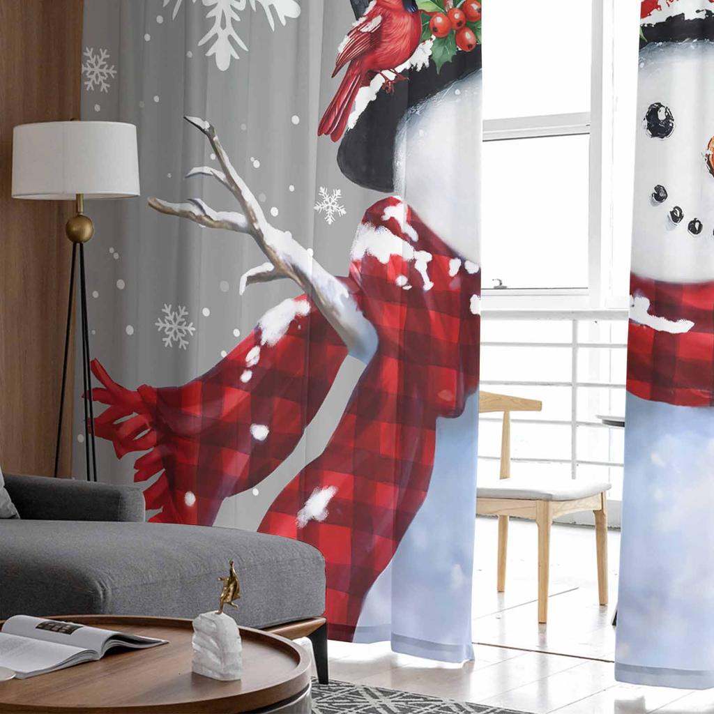 Christmas Winter Snowman Curtains For Living Room Bedroom Home Decoration Window Voile Tulle Curtain Drapes