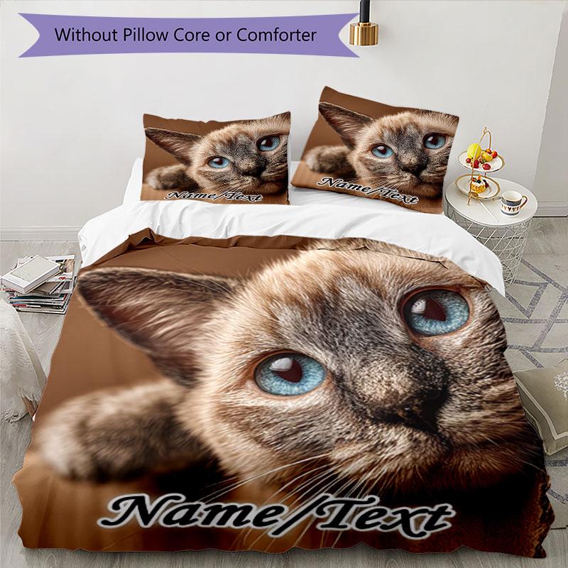 3PC Custom Name Cat Portrait Name Bedding Set Printed Bedding Set Duvet Cover Closure Includes 1 Duvet Cover & 314 Pillowcases for Bedroom