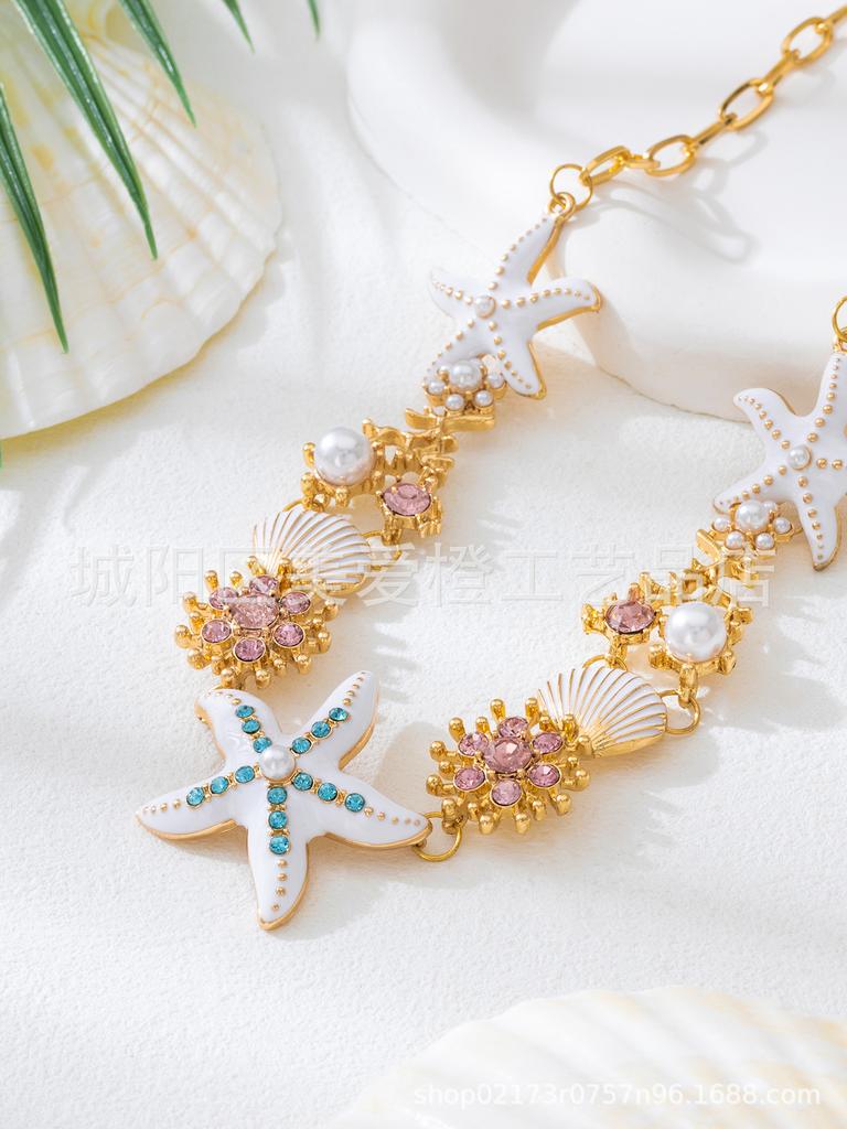 Muschel-Halskette Leichter Luxus Nische Strandresort-Stil Mode Persönlichkeit Farbe Seestern Halskette Schlüsselbeinkette Damen