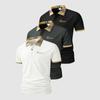 Men's Casual Commuter Polo 3pcs Set-Double-button collar, checkered collar and cuffs, simple chest print, moisture-wicking, soft, and breathable