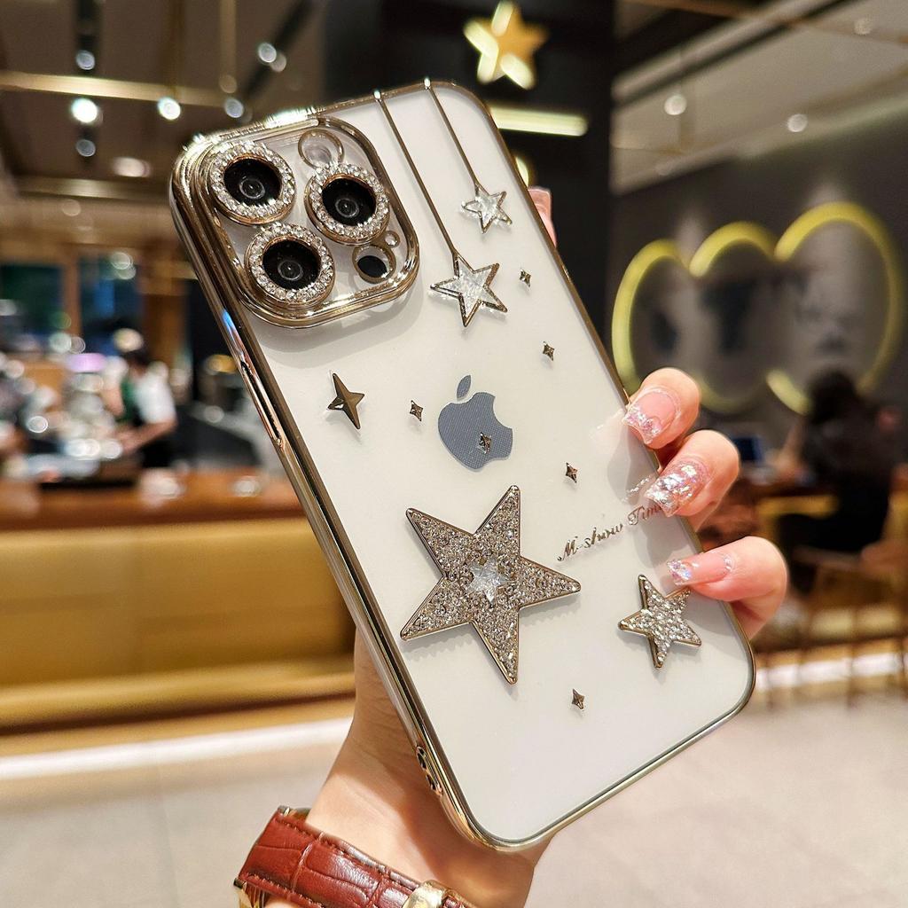 The Creative Three-dimensional Meteor Is Suitable for IPhone15promax Phone Case, Apple 14 Gradient Glitter 13 Flash Diamond Lens