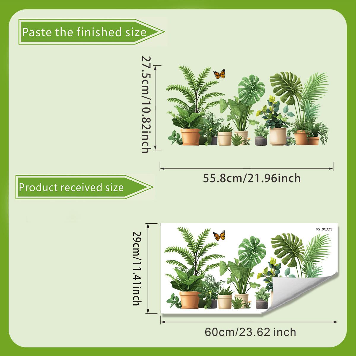 

Artificial Green Plant Potted Plants, Butterfly Wall Stickers, Tile Stickers, Room and Bathroom Decorative Wall Stickers 30*60cm