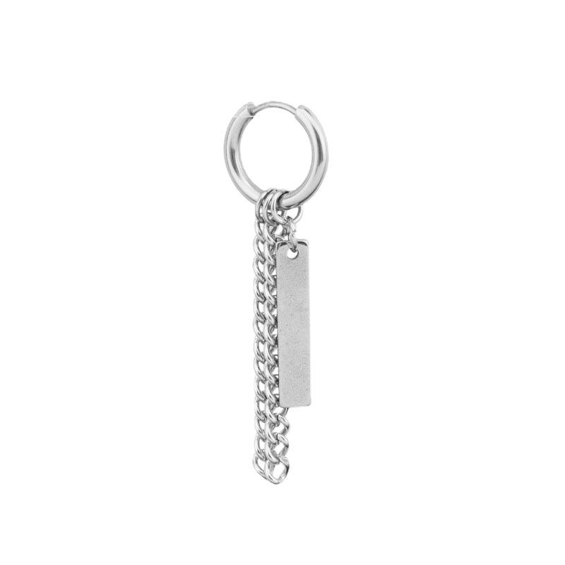 Stainless Steel Earrings Urban Rapper Punk Stud Earring Tassel Chains Stick Pendant Ear Clip for Women Men Grunge Jewelry