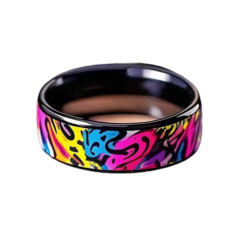 Graffiti-Style Stainless Steel Ring: Vibrant Spiral Design, Durable & Fade-Resistant.
