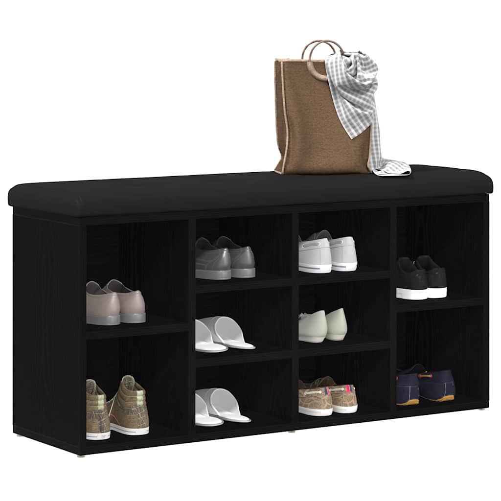 Shoe Bench Black Oak Effect 102 X 32 X 50 Cm Engineered Wood