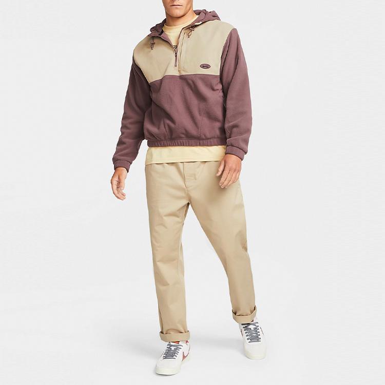 Nike SB Therma-FIT Winterized Polar Fleece 1/2 Zip Skate Hoodie Dark Wine Mauve Stone Men DA4224-646