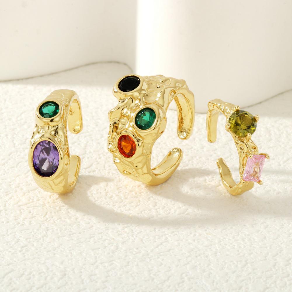 

Women s Retro Molten Lava Ring with Colored Diamonds - Exaggerated Design Adjustable