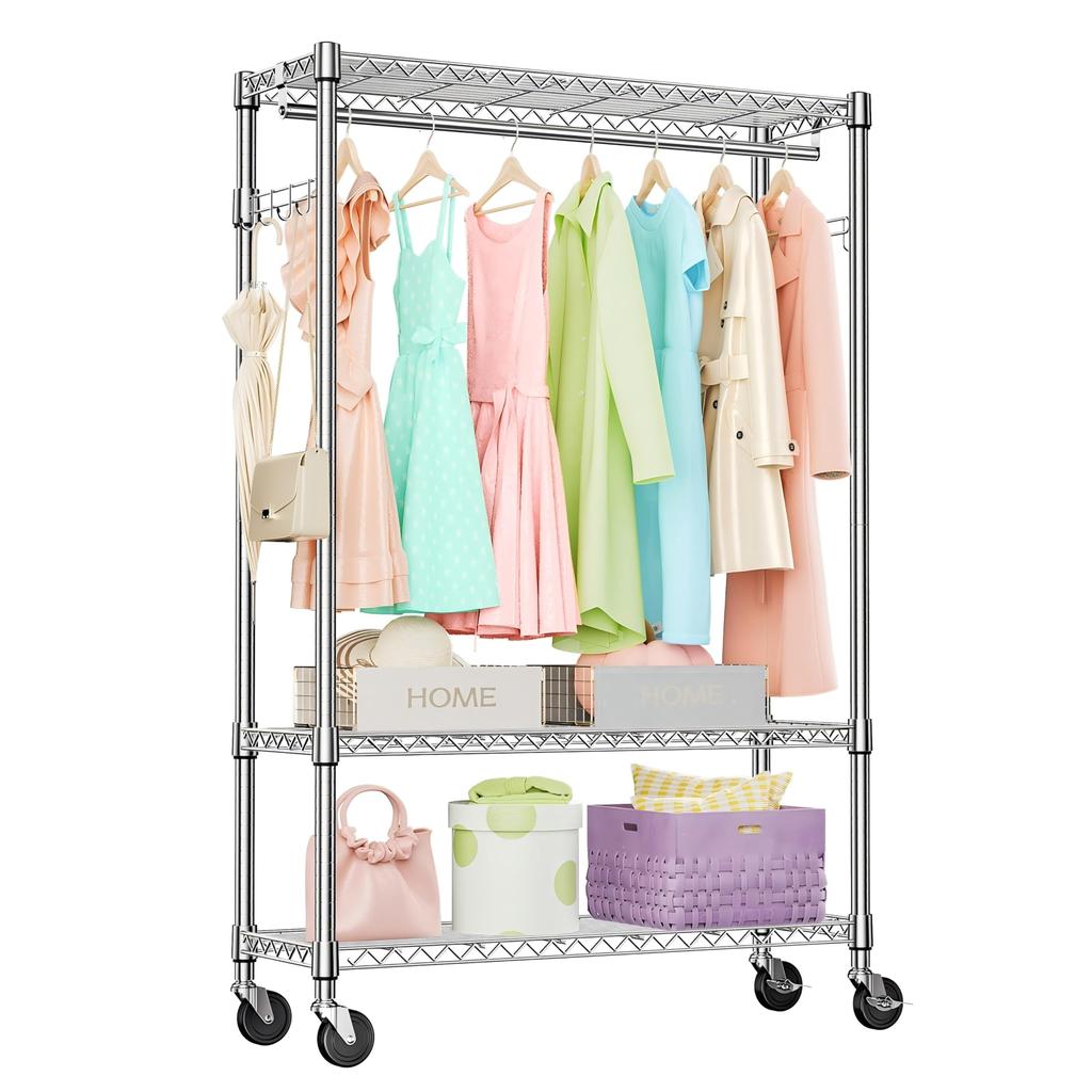 IZEUK Clothes Rack with 3 for with Clothes Tools Tension Heavy Wire Clothes Clothing Freestanding Closet with Adjusters Width 115 X Depth 40 X Height