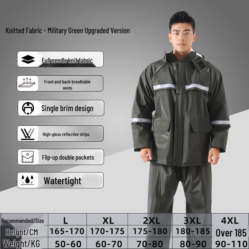 Men's Reflective Raincoat & Pants Set: Outdoor Anti-Heavy Rain Cycling/Motorcycle Protection, Split Style.