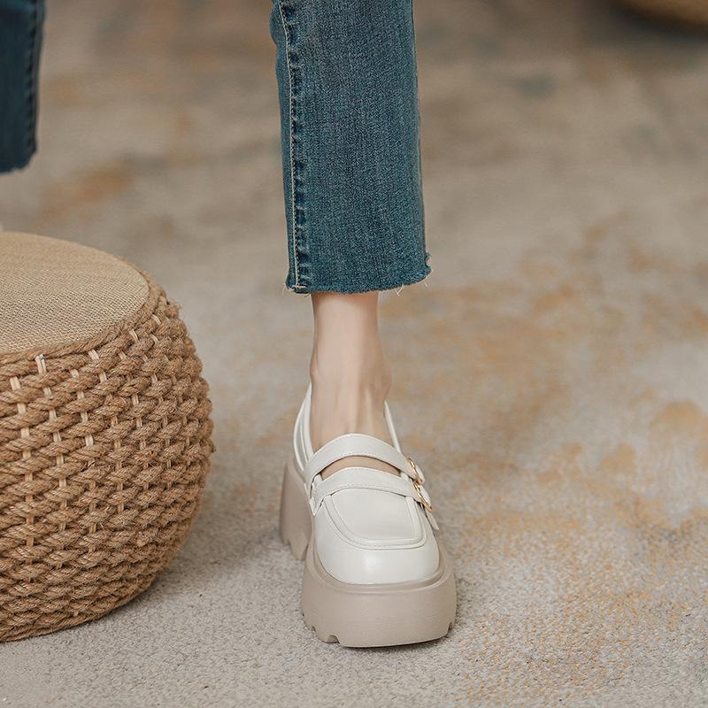 Spring New Small Leather Shoes with an Inner Height of 10cm Thick-soled Women's Thick Heels and High Heels Mary Jane Single Shoes Women