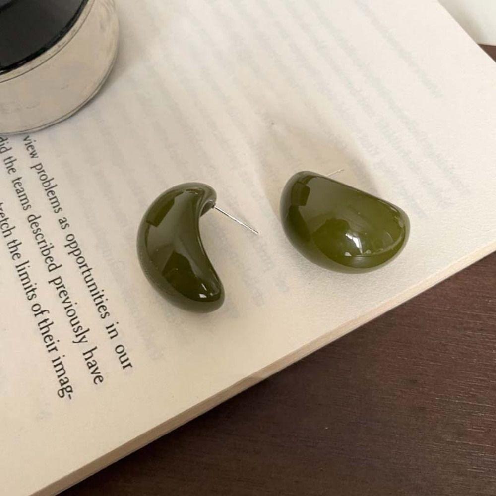 Vintage Chunky Ellipse Ear Studs Exquisite Elegant Ellipse Earrings Semi-Circle Earrings Women