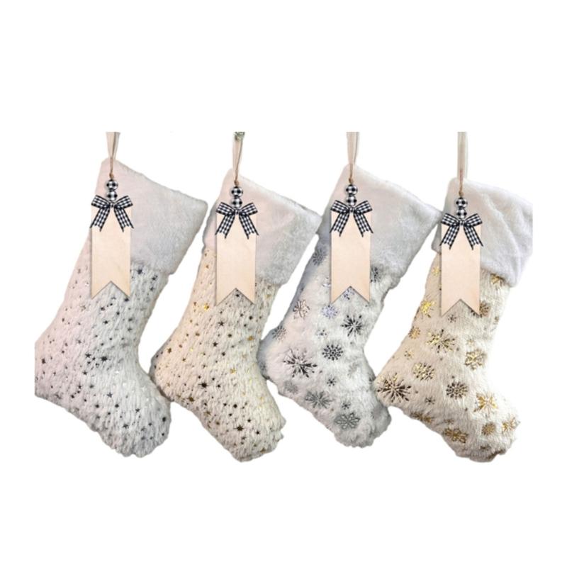 4pcs Furry Christmas Stockings Assorted Color for Home Office Decors Holiday Mantlepiece Hanging Socks