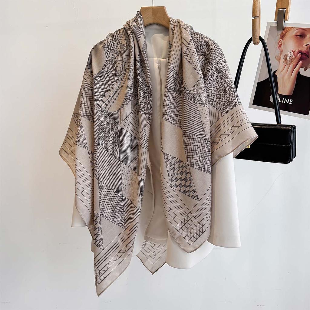 130X130Cm  Luxury Print Satin Silk Square Scarf For Women Summer Sun Protection Shawl Hijab Neckerchief Fashion Wrap Bandana
